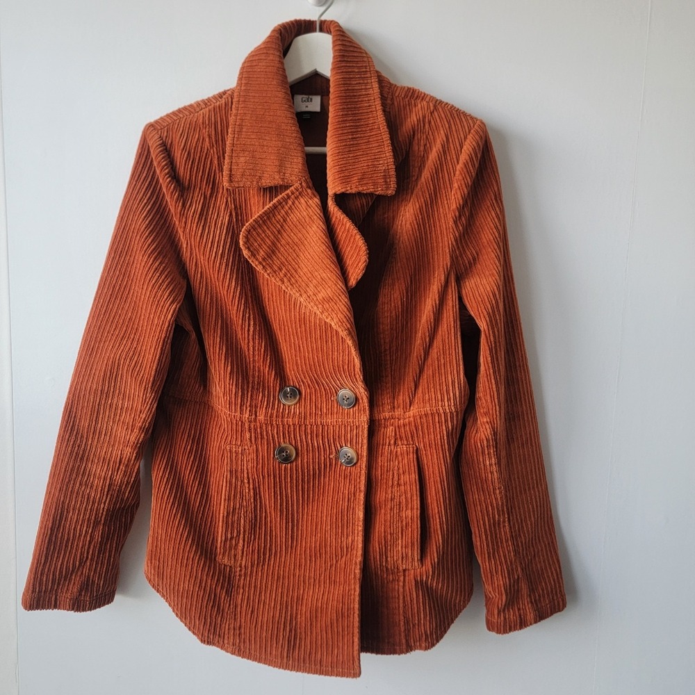 CABI women's Professor Peacoat Jacket sz M Burnt Orange Corduroy Double Breasted